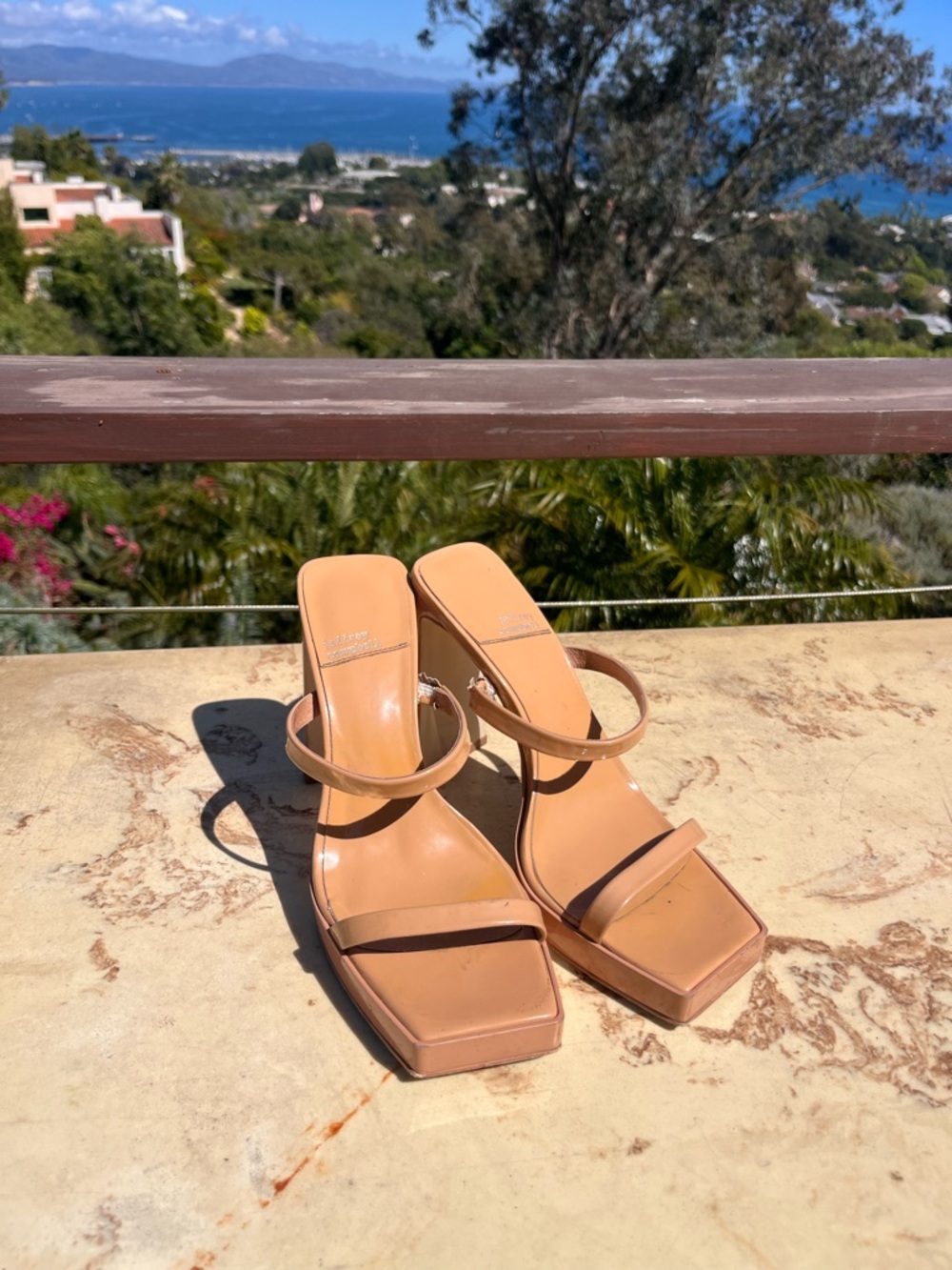 Jeffrey Campbell Nude/Tan Square-Toe Strappy Heeled Sandals